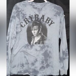 Crybaby Graphic Women's Long Sleeve Tee - Gray tie dye medium